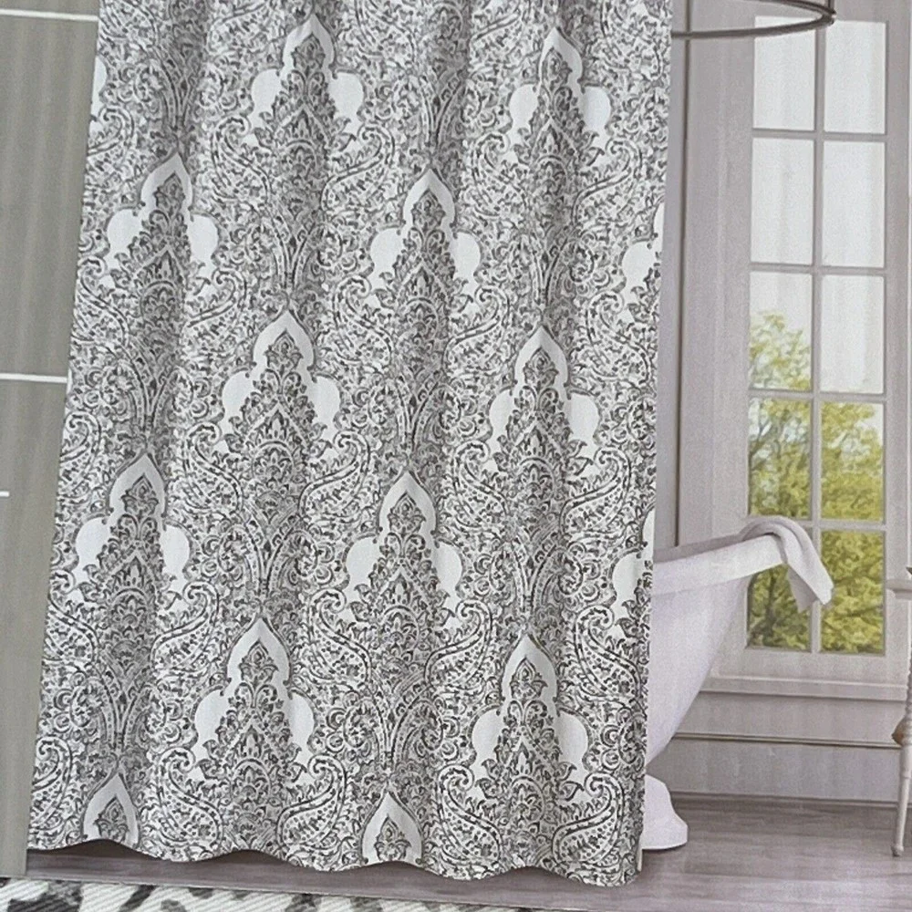 New Indigo Loft Paisley Medallion Flower Shower Curtain White Gray Cotton Blend